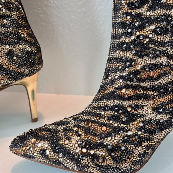 NEW Betsey Johnson Brea Leopard Rhinestone High Boots - Size 9.5 - Picture 9 of 12